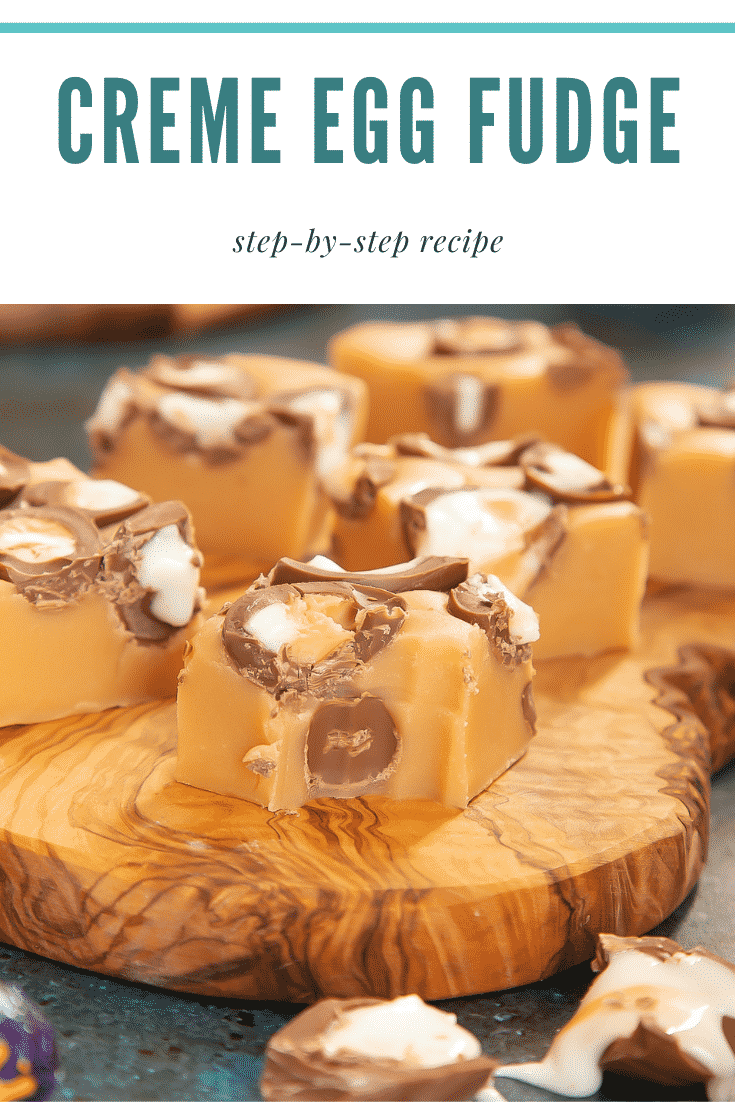 Pinterest image for the Easter Creme Egg fudge