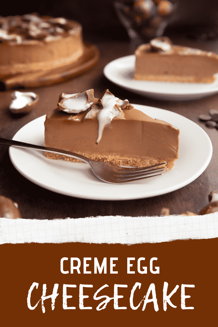Pinterest image for Cadbury Creme Egg cheesecake.