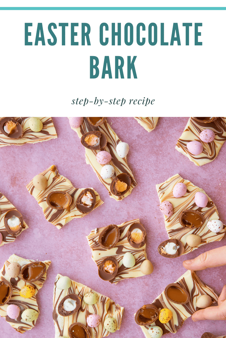 Easter chocolate bark pinterest image.