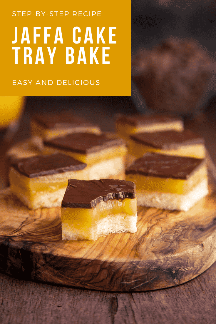 Pinterest image for the jaffa cake traybake.