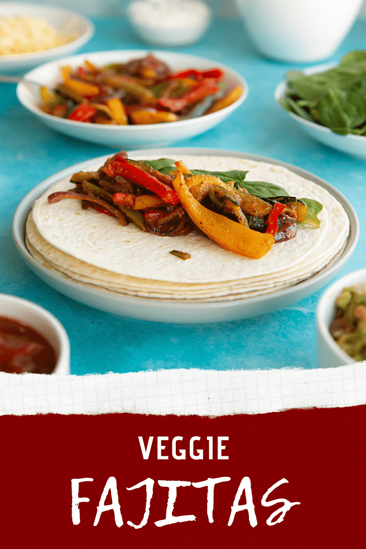 Pinterest image for the veggie fajita recipe.