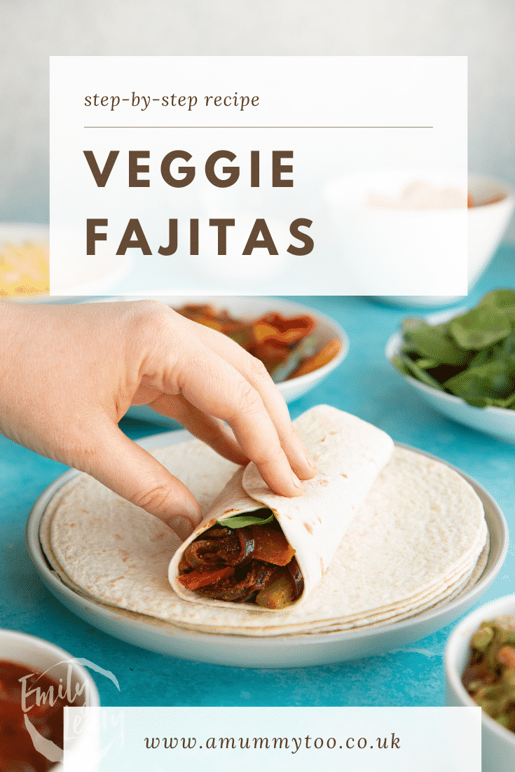Pinterest image for the veggie fajita recipe.