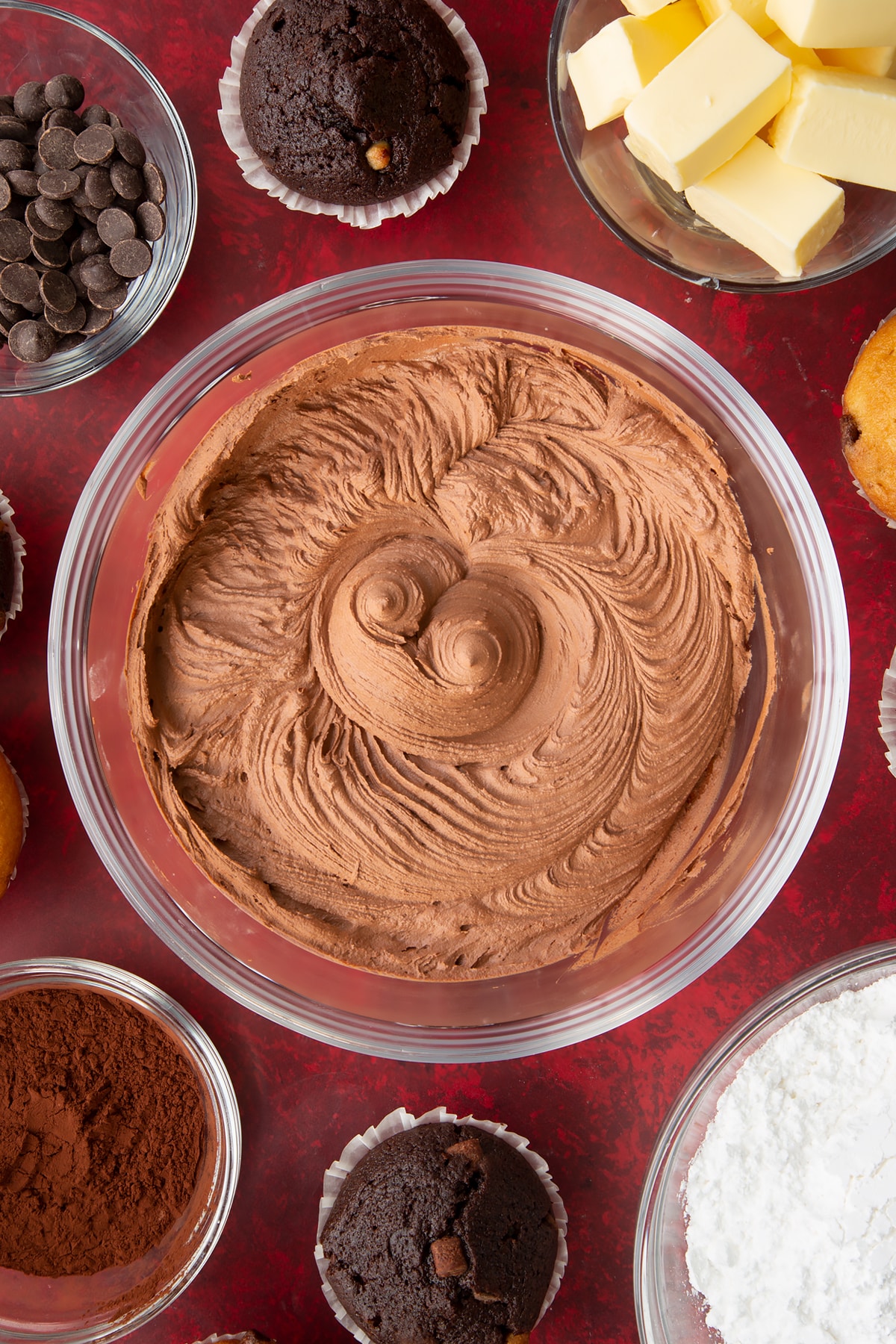 Overhead shot of the icing having been whisked together again.