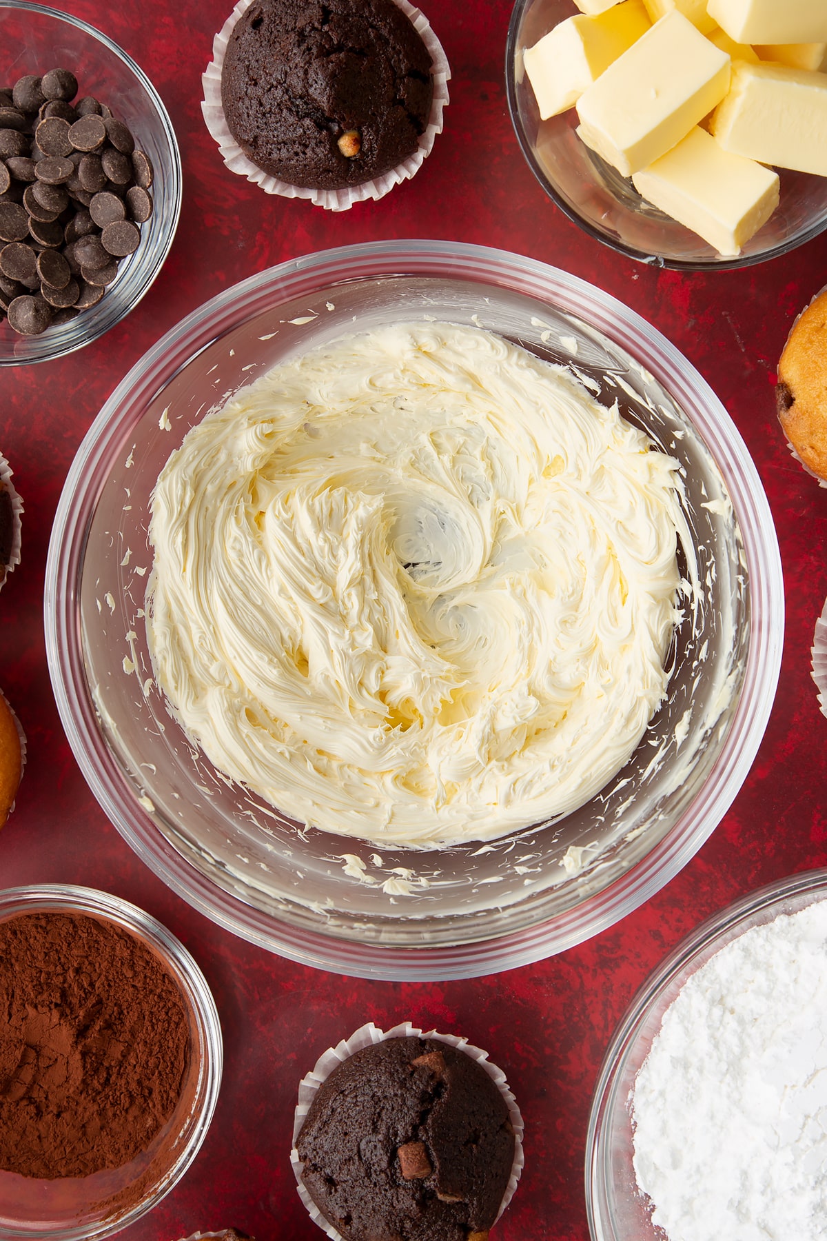 Overhead shot of butter having been whisked.