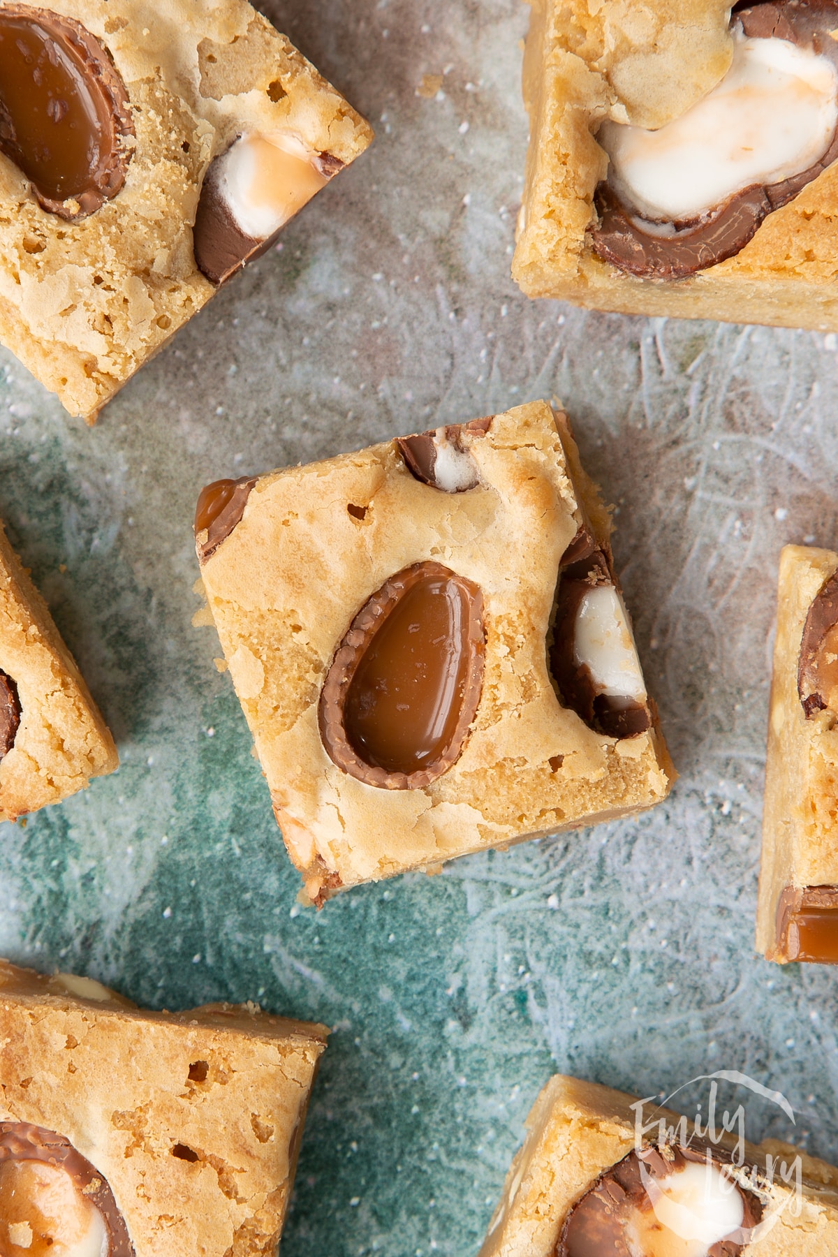 Overhead shot of the finished easter blondies.