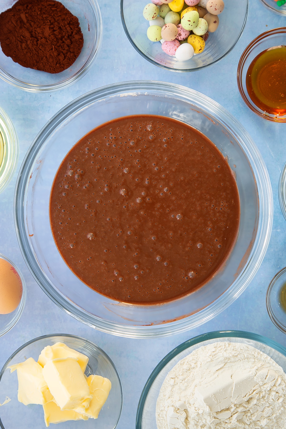 Easter loaf cake mixture having been mixed together.