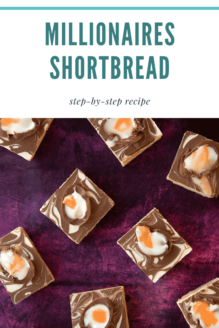 Pinterest image for the Easter millionaires shortbread.
