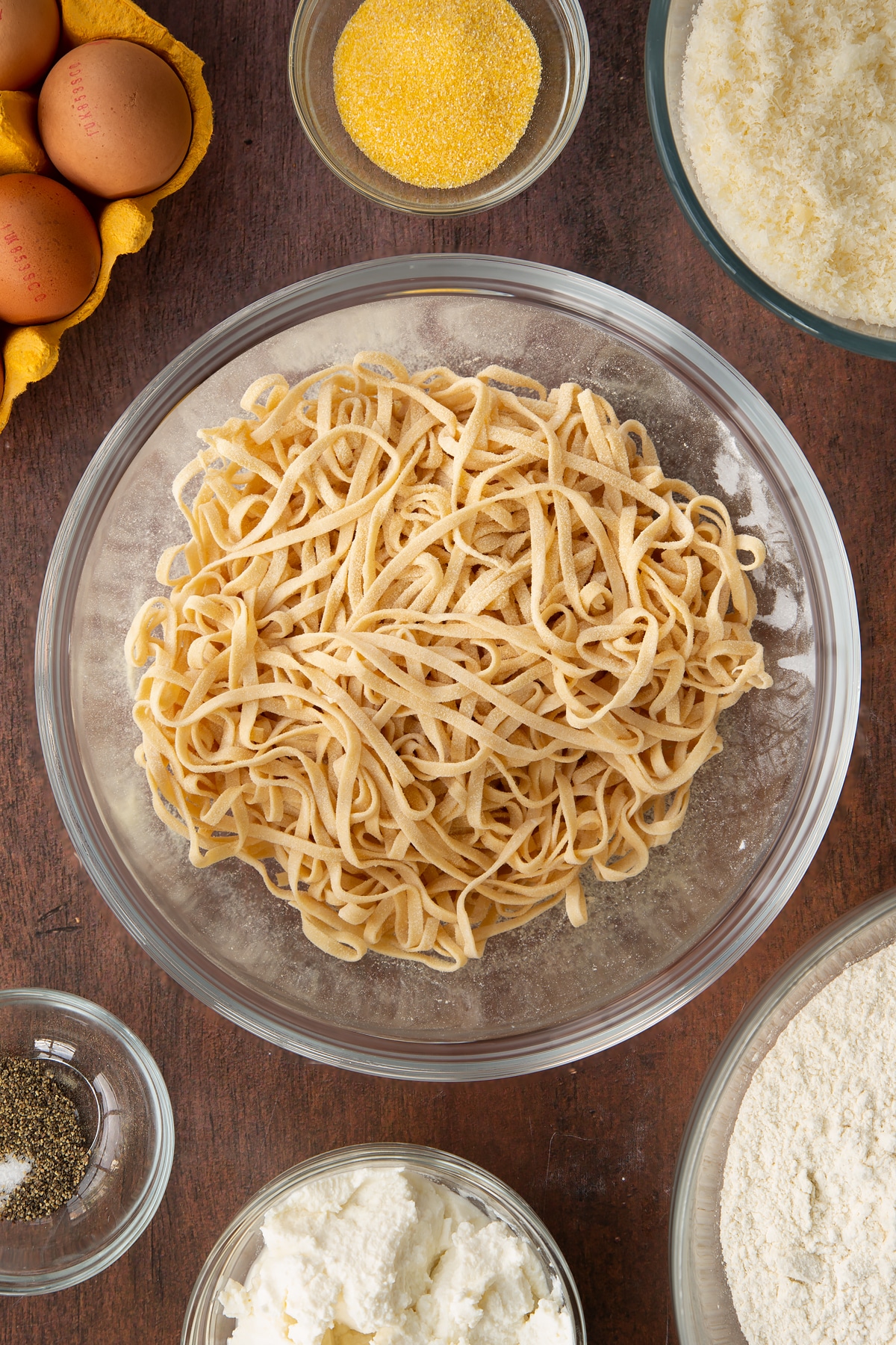 Overhead shot of fresh pasta.