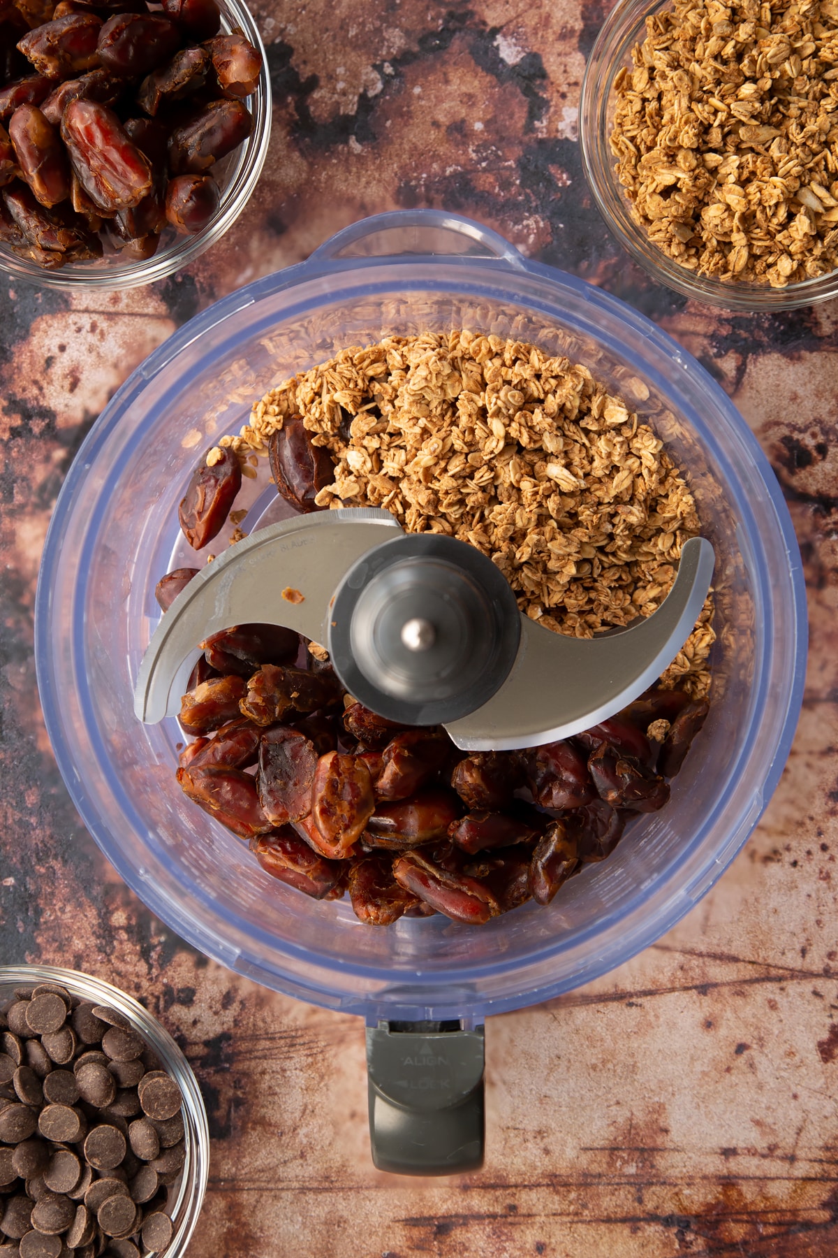dates and granola in a food procesor.