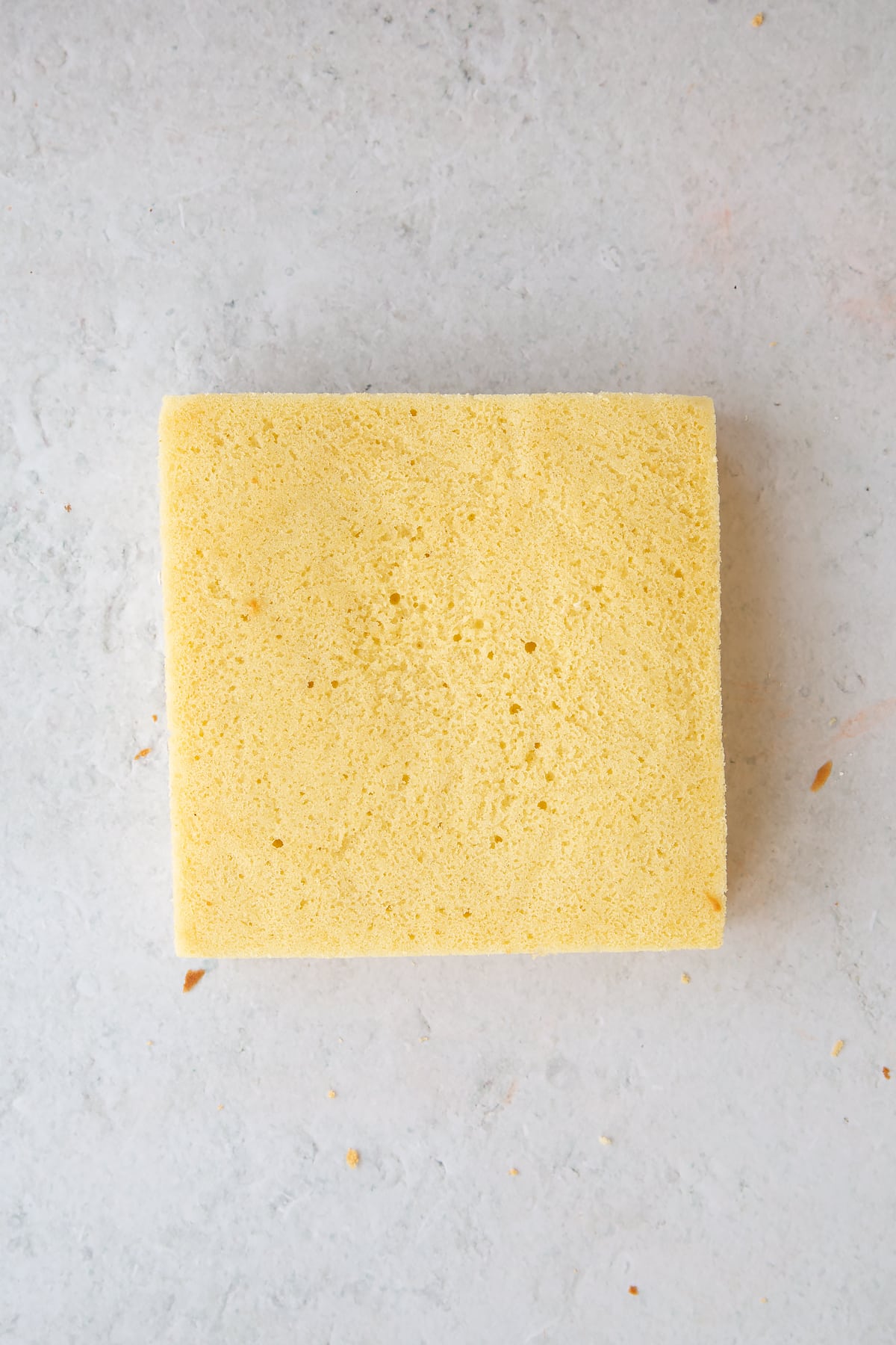 Trimming the edges of the sponge to ensure a neat square.