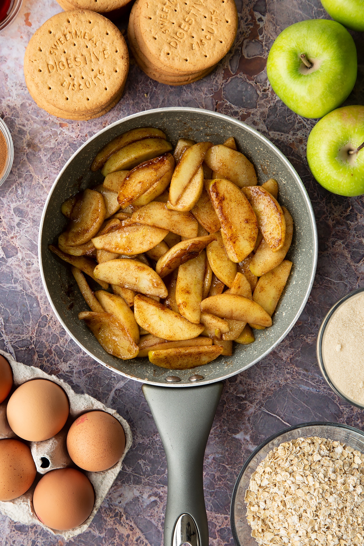 Overhead shot of the frying pan once the apples had been toasted.