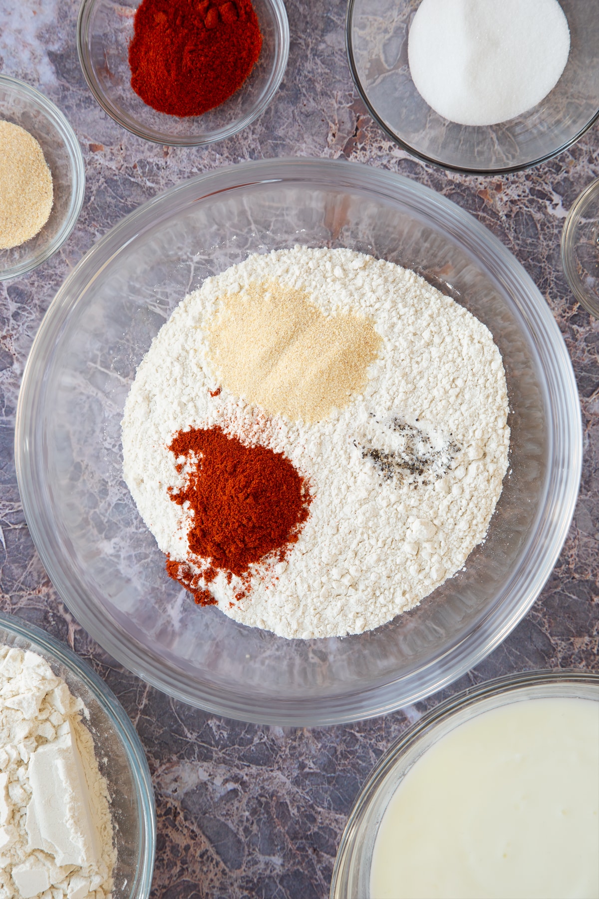 cayenne, garlic and flour in a large clear bowl.