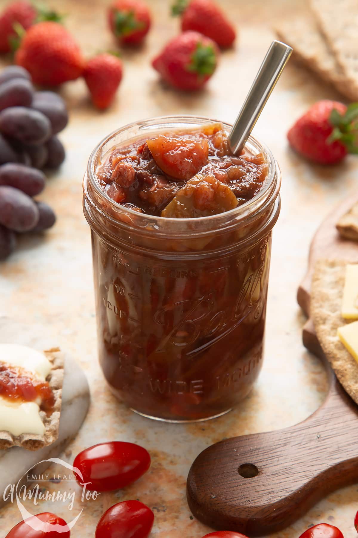 An image showing some tomato chutney in a sterile jar