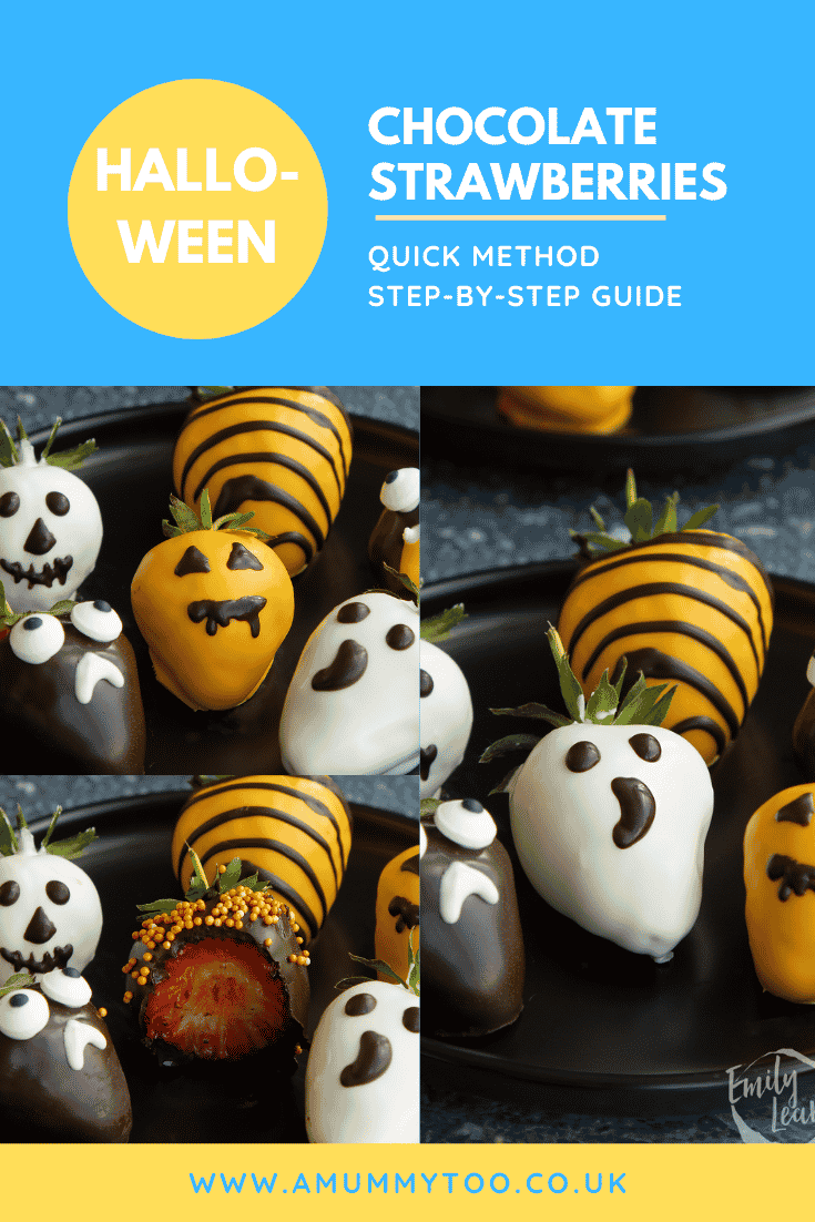 Pinterest image for halloween chocolate covered strawberries