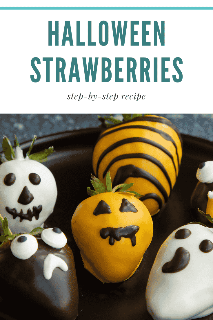 Pinterest image for halloween chocolate covered strawberries