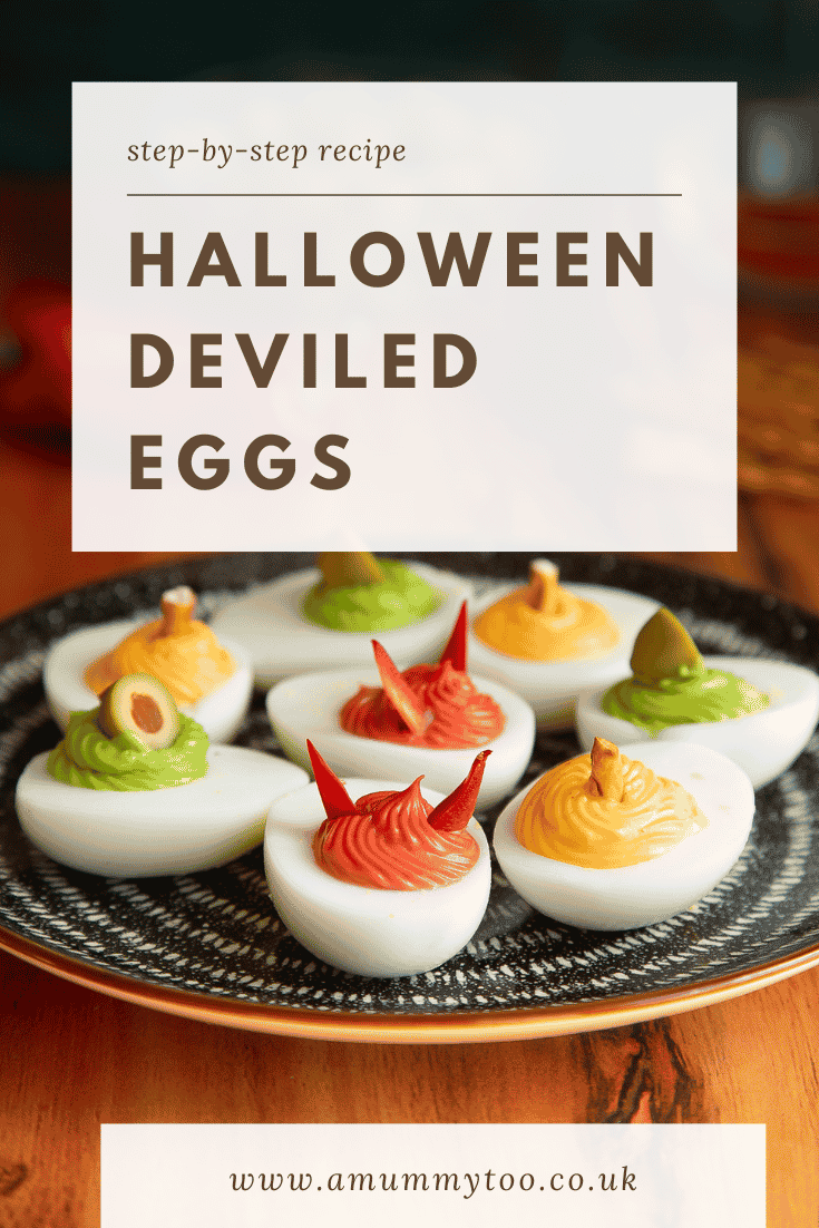Pinterest image for deviled eggs for halloween.