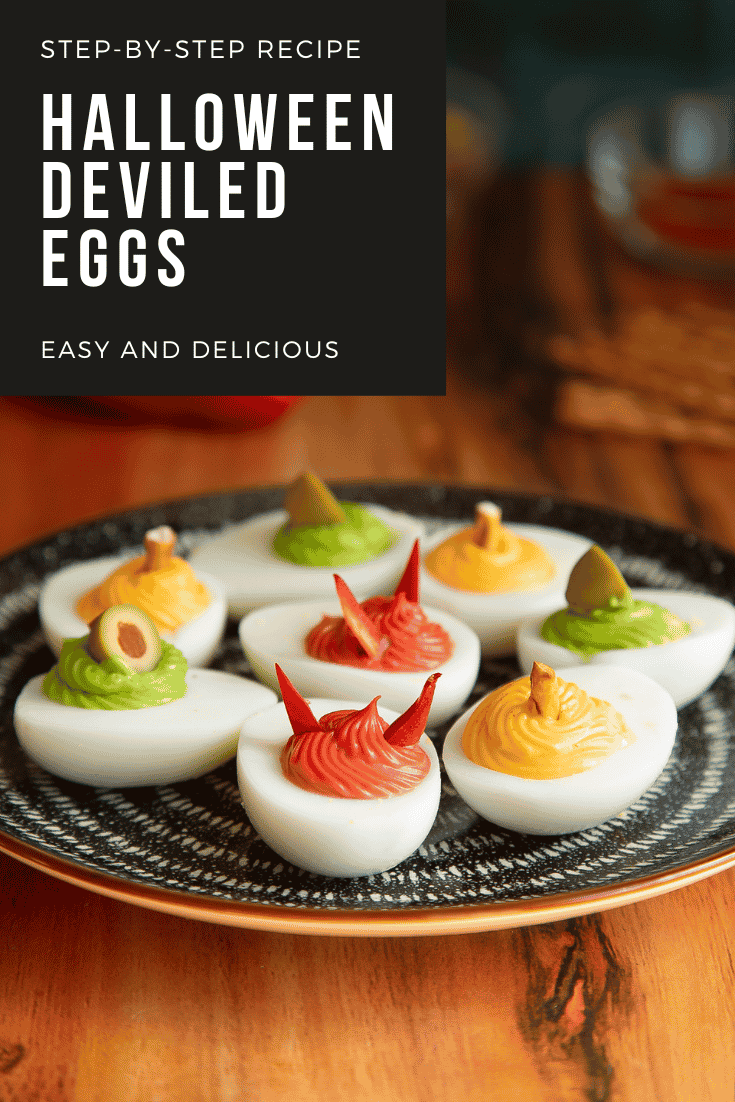 Pinterest image for deviled eggs for halloween.