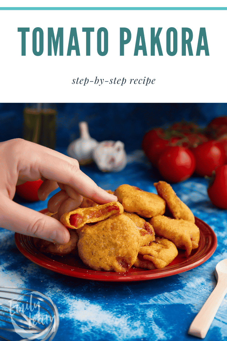 Pinterest image of the tomato pakora